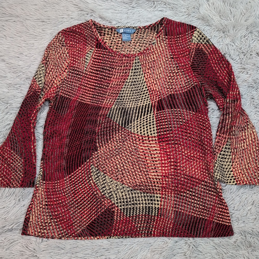 Koret Shirt Womens M Red Blouse Abstract Top Career Casual Comfort